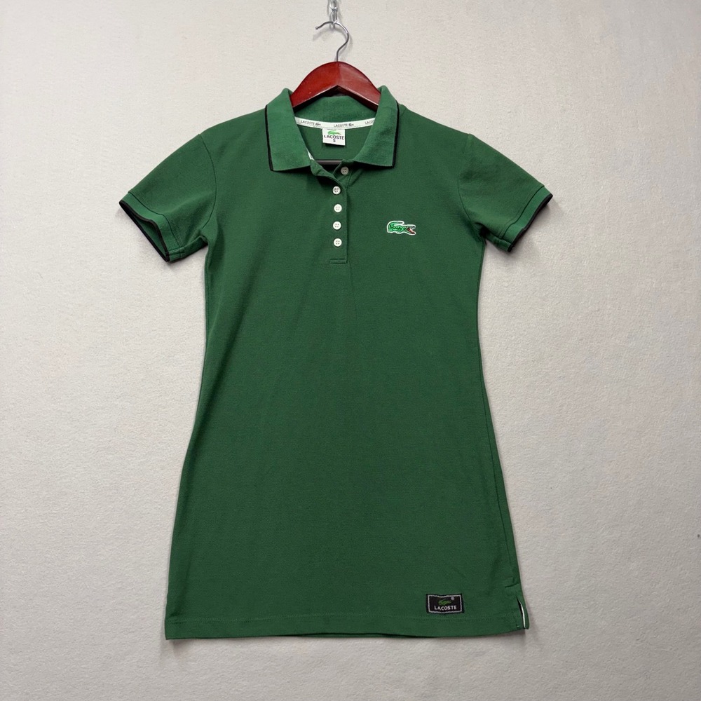 Lacoste Polo Dress Womens S Green Pique Short Sleeve Mini Cotton Sporty Classic